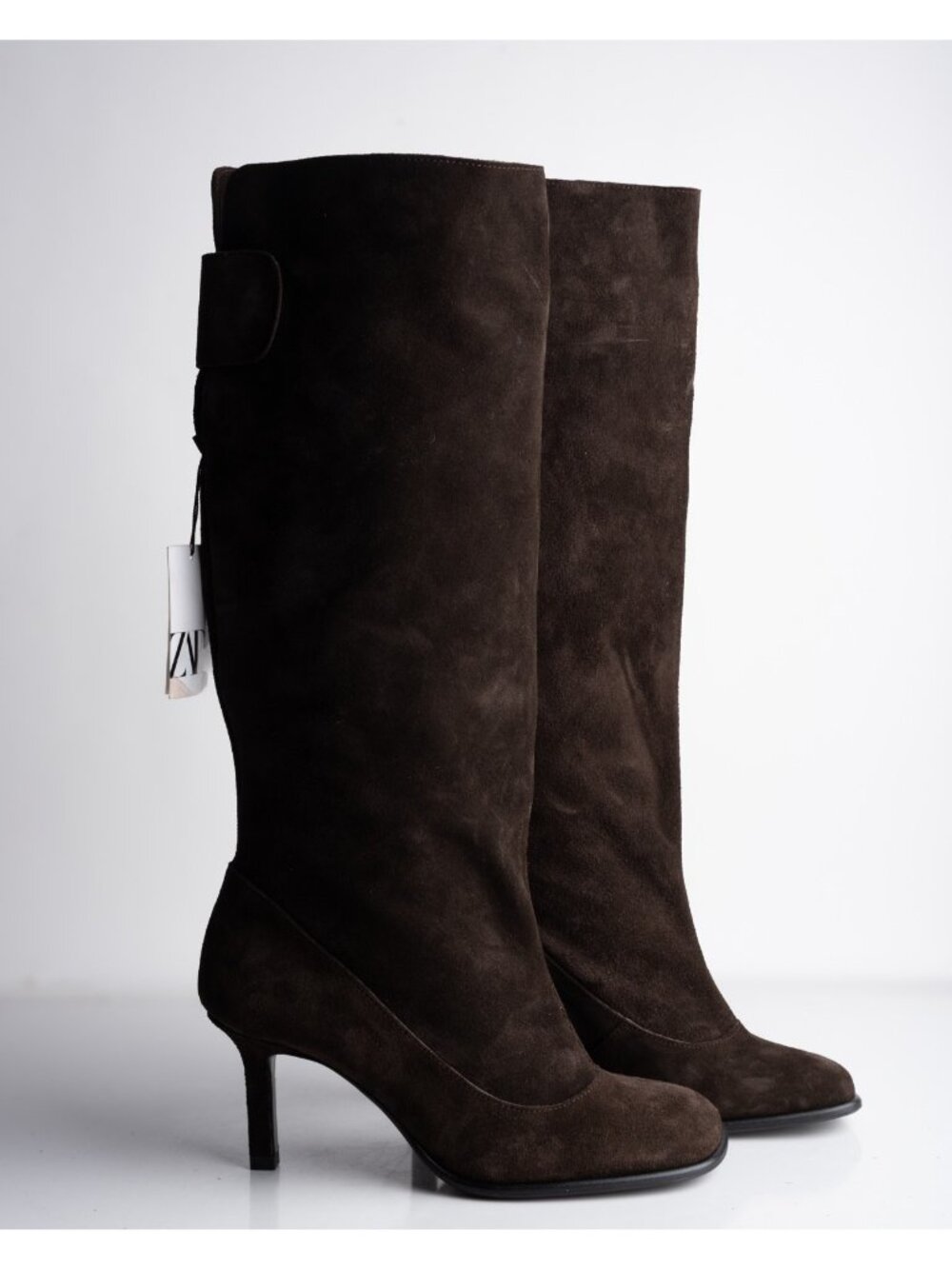 Zara Womens Suede Wide Leg Heeled Boots Brown Sz US 8 EU 39 1034/410 NWD - Picture 8 of 9
